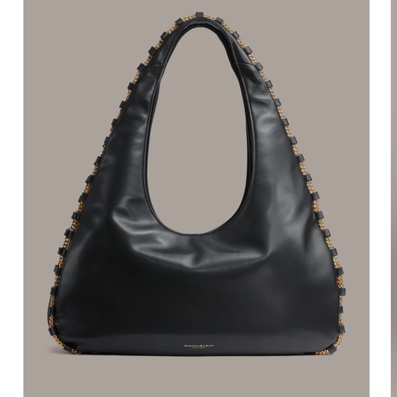 Donna Karan Batiste Black Leather Shoulder Bag with Gold Accents NWT - Picture 1 of 14